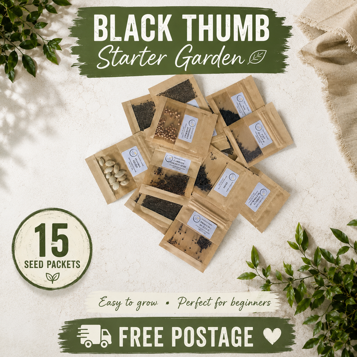Seed packets stacked on top of each other