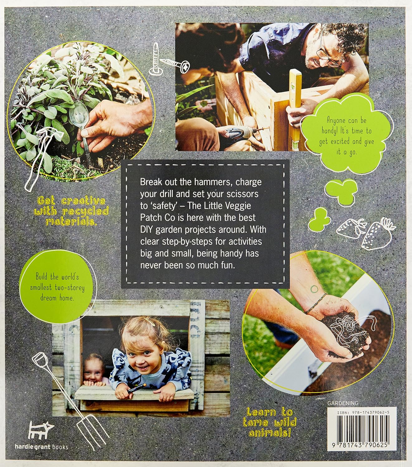 DIY Garden Projects back cover showing recycled garden activities