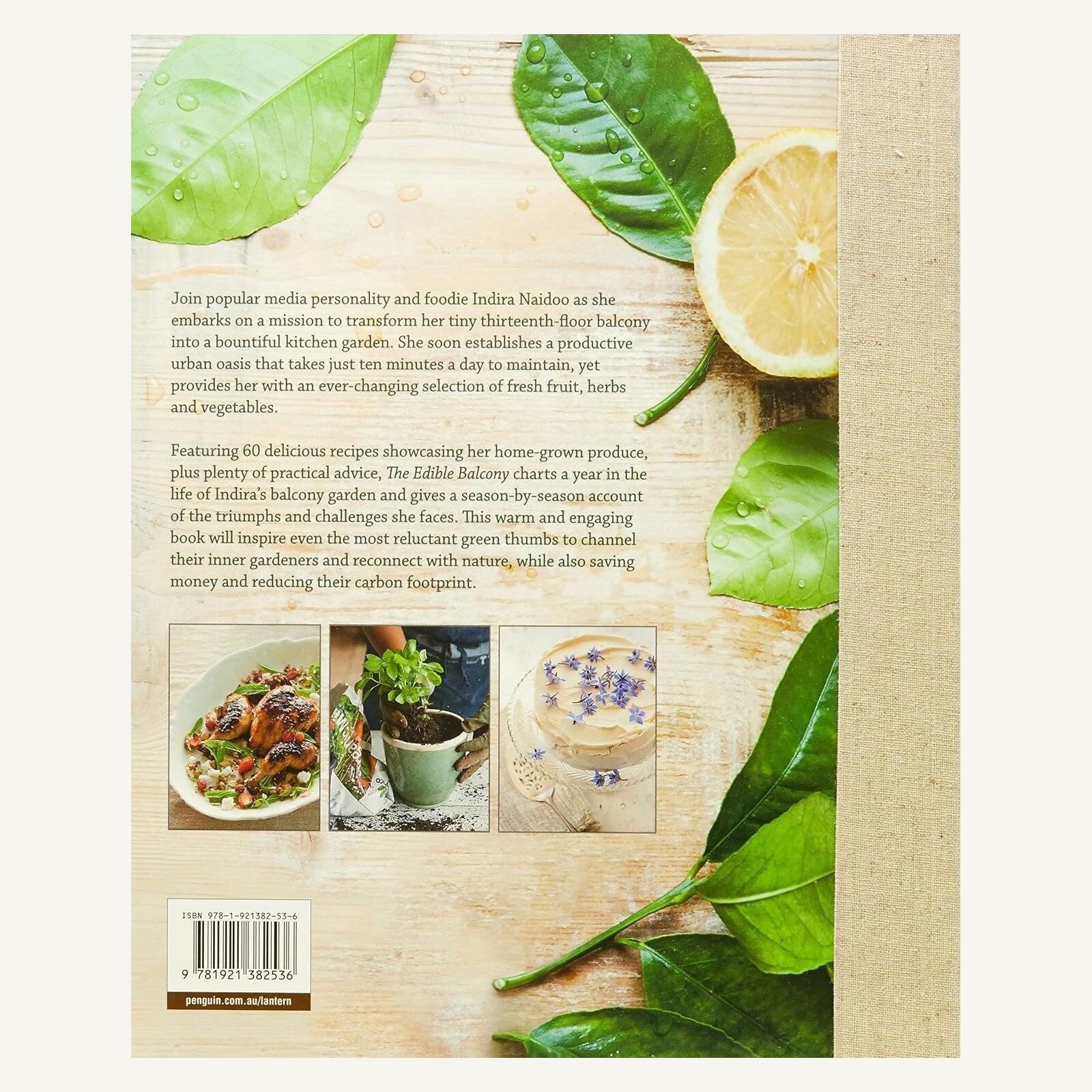 The Edible Balcony paperback back cover with book description and ISBN
