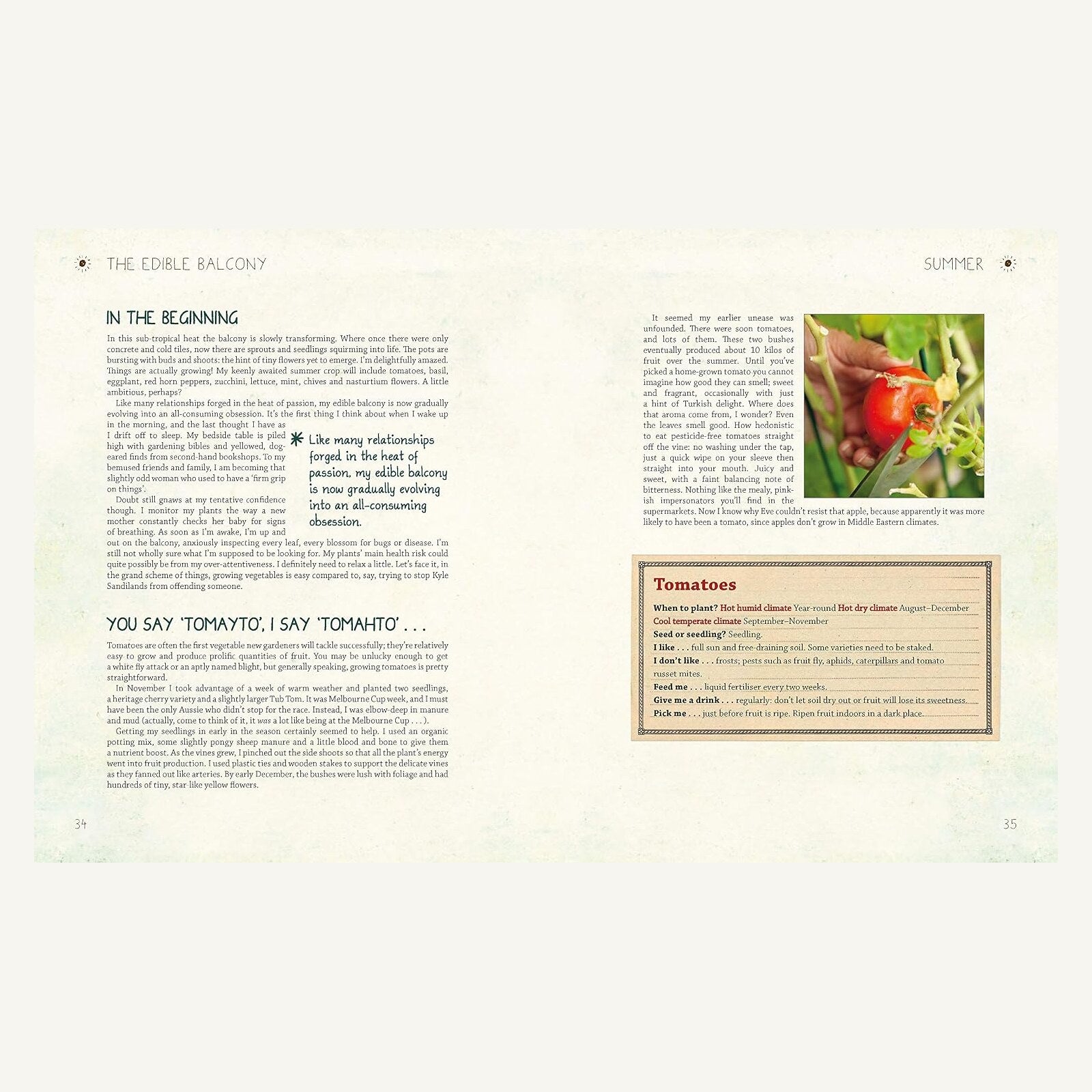The Edible Balcony pages about growing tomatoes in a small space