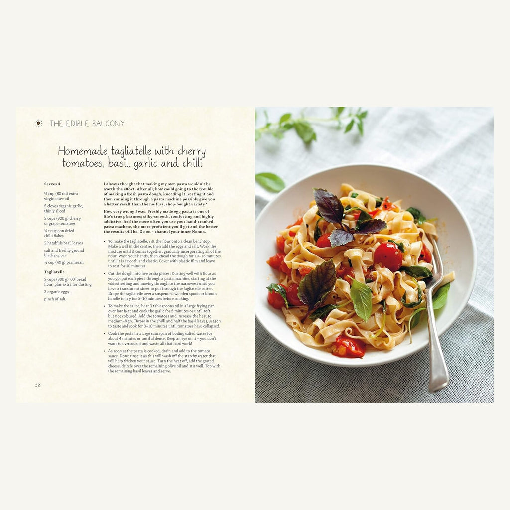 The Edible Balcony homemade tagliatelle with cherry tomatoes and basil recipe