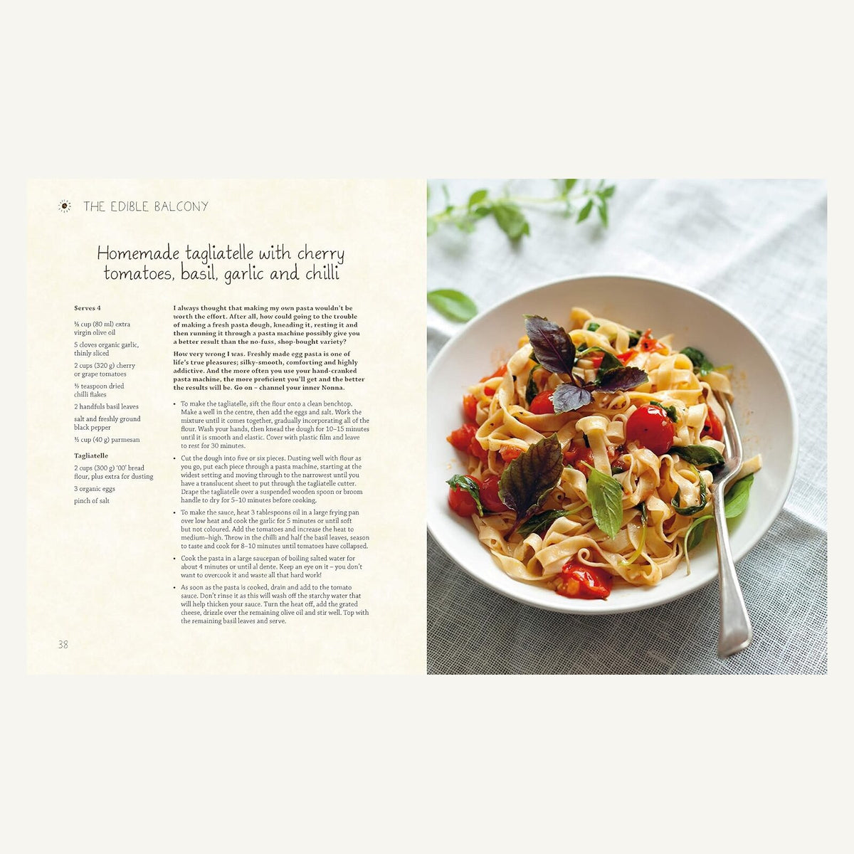 The Edible Balcony homemade tagliatelle with cherry tomatoes and basil recipe