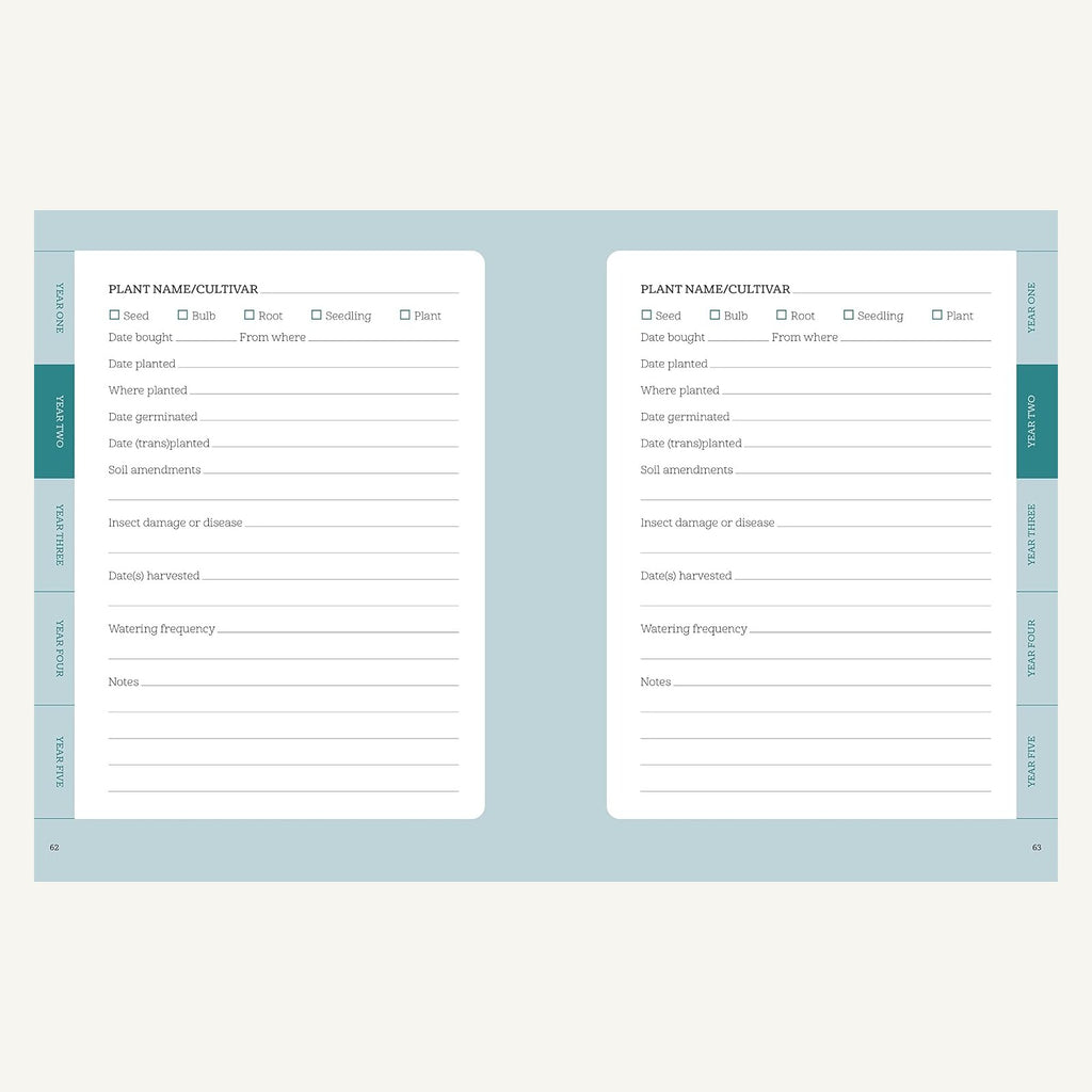 The Gardener's Planner five-year plant record and garden notes pages