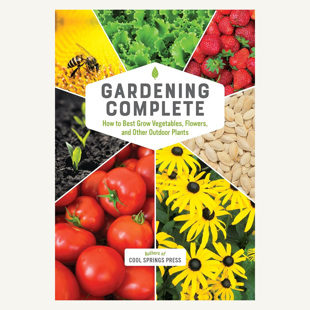 Gardening Complete hardcover book cover with vegetables flowers seeds and pollinators