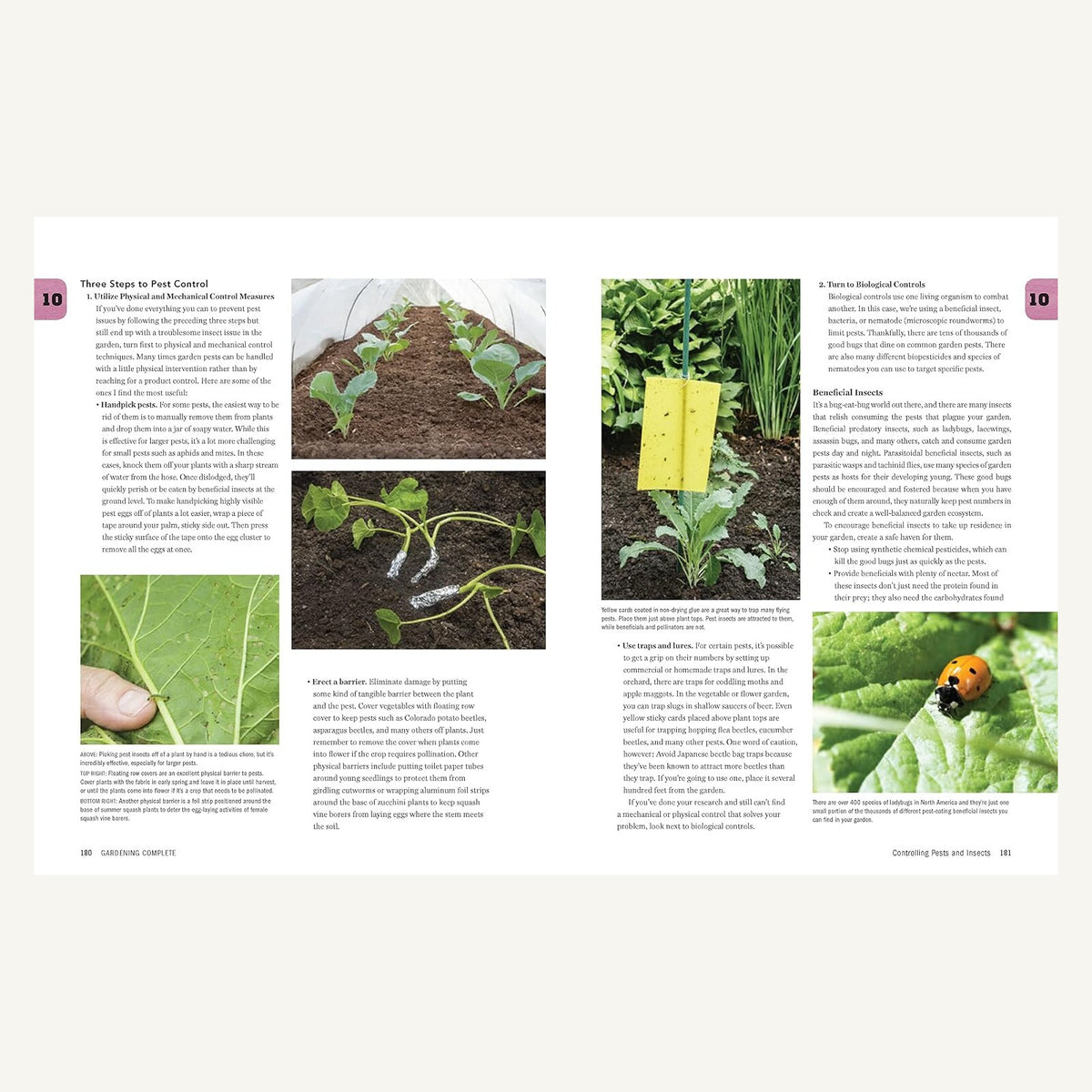 Gardening Complete step-by-step pest control pages with barriers traps and beneficial insects