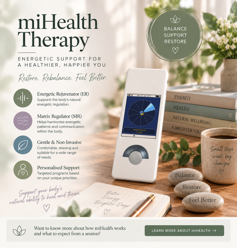 miHealth Therapy session information featuring the original Energy4Life miHealth device