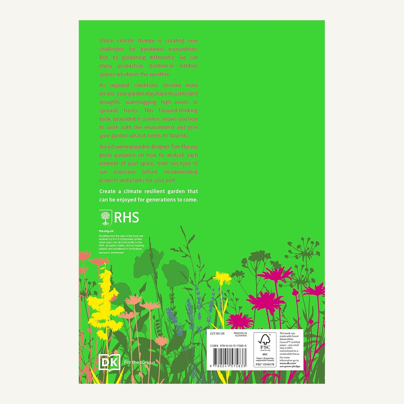 Back cover of RHS Resilient Garden by Tom Massey