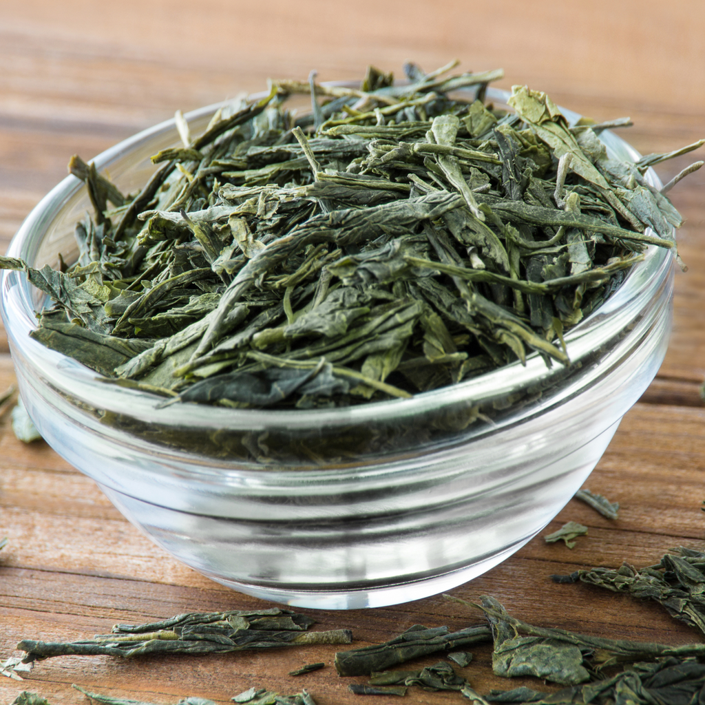 sencha green tea in a bowl