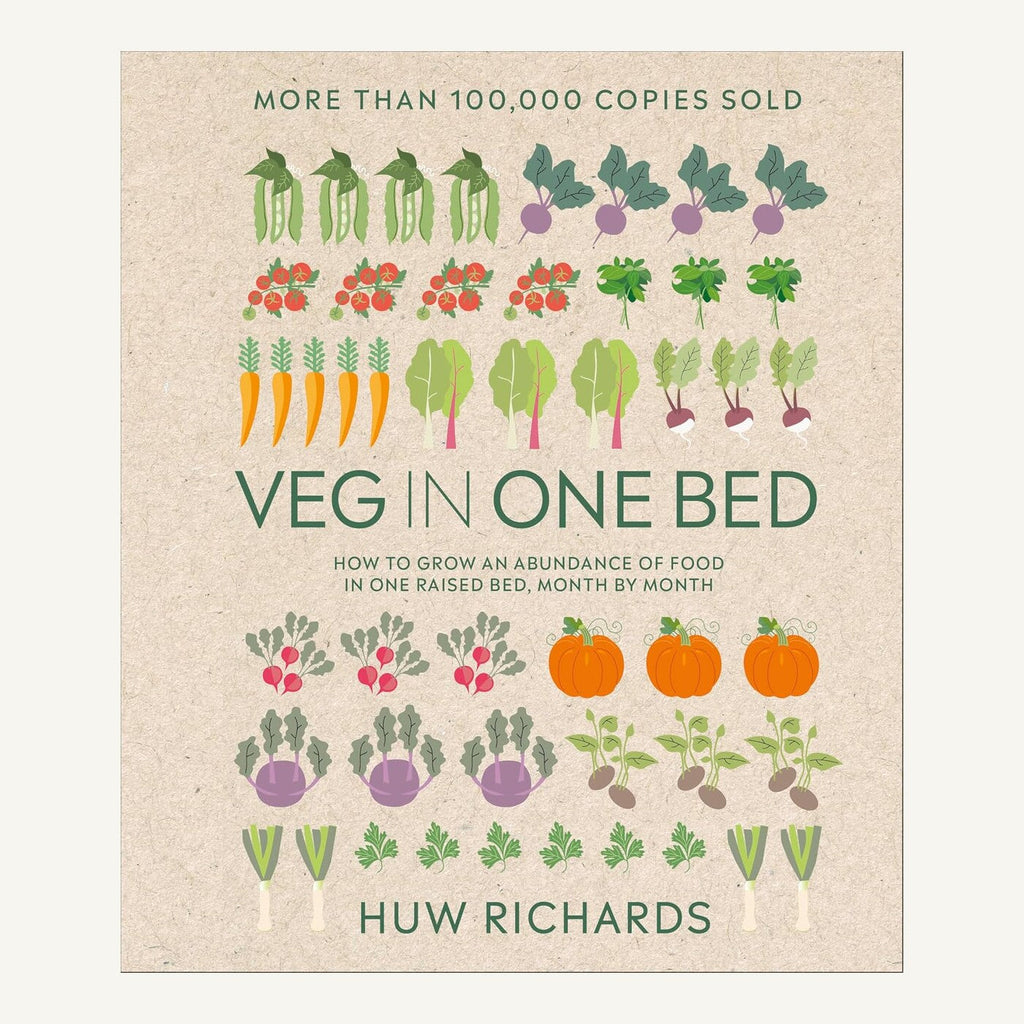 Veg in One Bed by Huw Richards hardcover gardening book cover